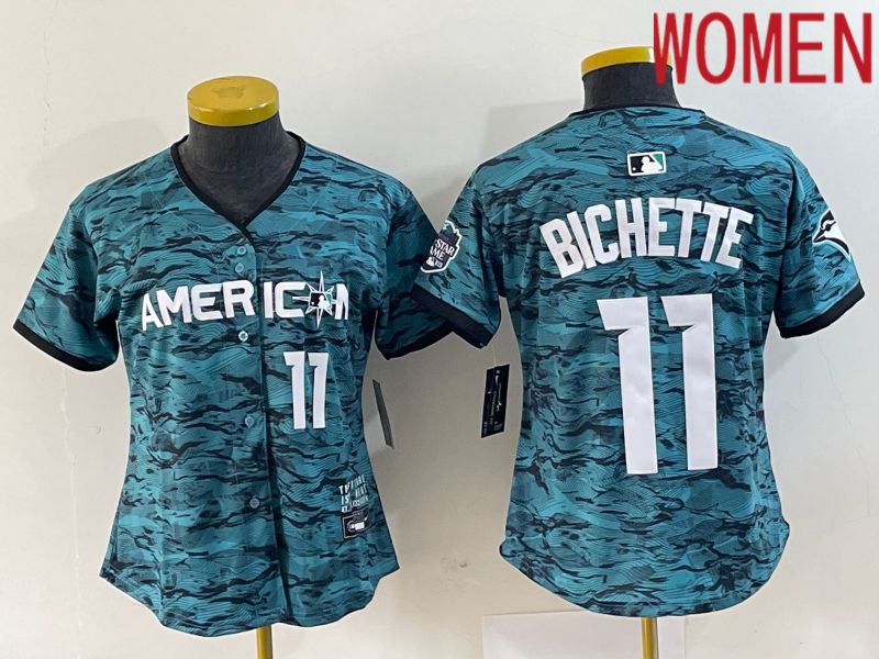 Women Toronto Blue Jays 11 Bichette American League Nike Green 2023 MLB All Star Jersey